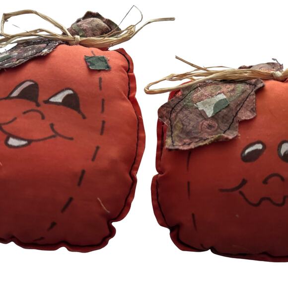Vintage Fabric Pumpkin Décor Set of 4 – Primitive Handmade Fall Halloween - Picture 3 of 12